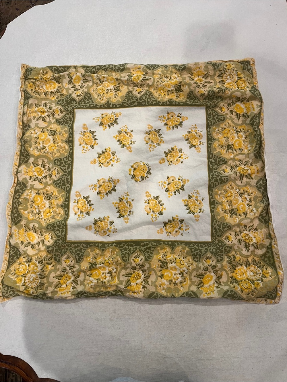 Vintage Yellow and Olive floral square  Pillow Cover. So retro!
